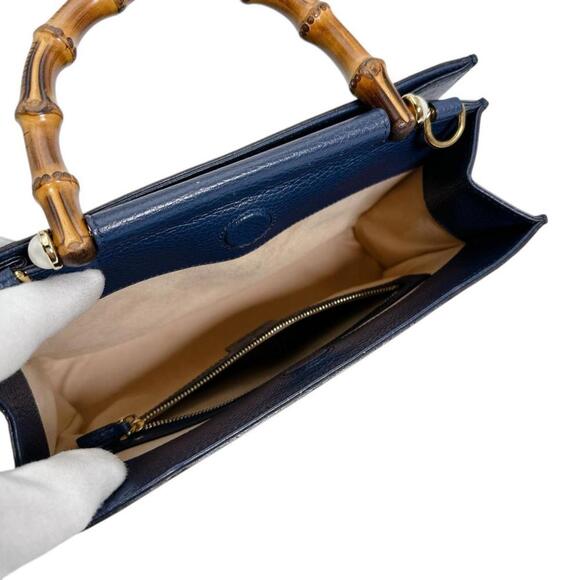 GUCCI Blue Leather Bamboo Bag - Picture 16 of 16
